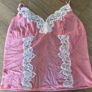 Pink Lace Trim Women's Slip Camisole